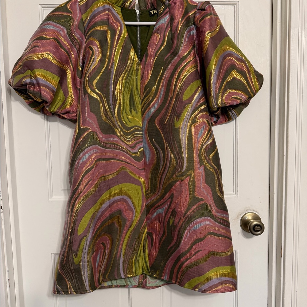 THML Pink and Green Swirl Blouse